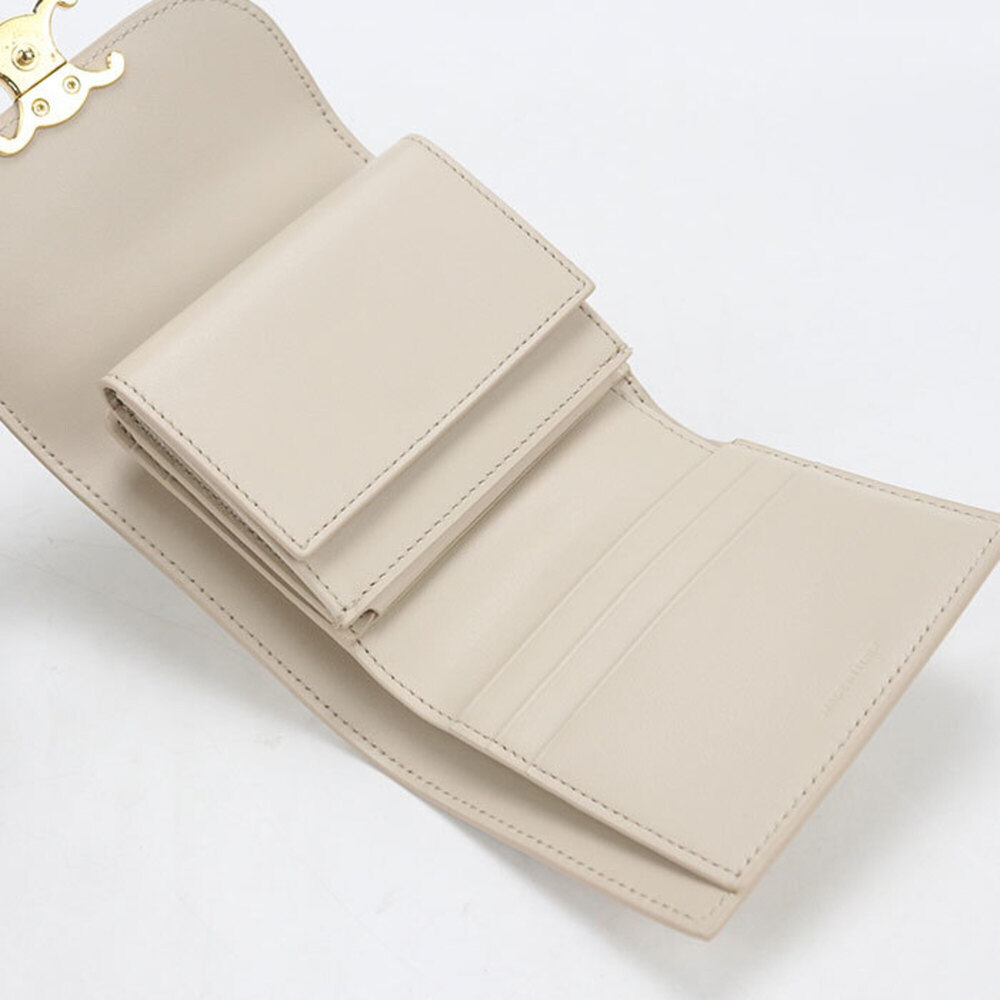 CELINE Celine Tri-fold Wallet 10D783DPV Small Flap Triomphe Women's Beige - Picture 3 of 7